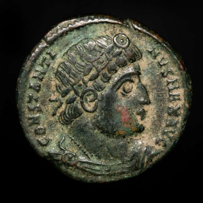 Romarriket. Constantine I (AD 306-337). Follis Antioch. AD 335.  GLORIA EXERCITVS, SMANΔ  (Ingen mindstepris)