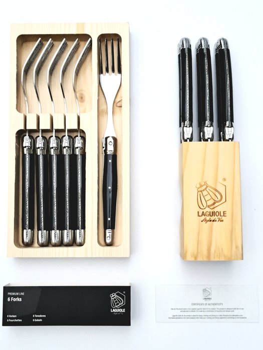 Laguiole - 6x Forks  6x knives - Black - style de - Bordknive sæt (12) - abs