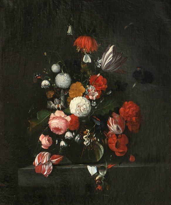 Scuola fiamminga (XVIII) - Vaso di fiori con insetti