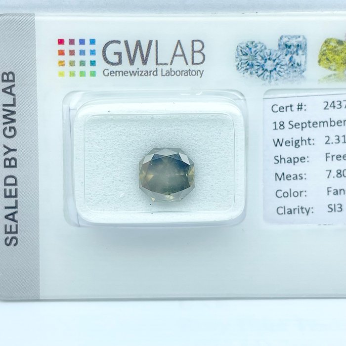 Ingen mindstepris - 1 pcs Diamant  (Naturfarvet)  - 231 ct - Fancy dark Grå - SI3 - Gemewizard Gemological Laboratory (GWLab)