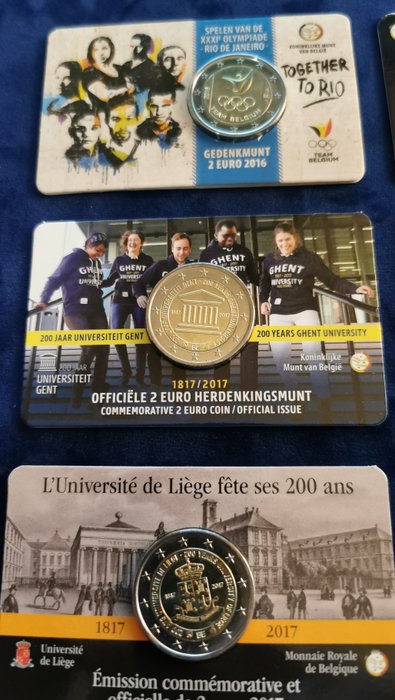 Belgien. 2 Euro 2016/2017/2017/2018/2019/2020 (6 Coincard FDC)  (Ingen mindstepris)