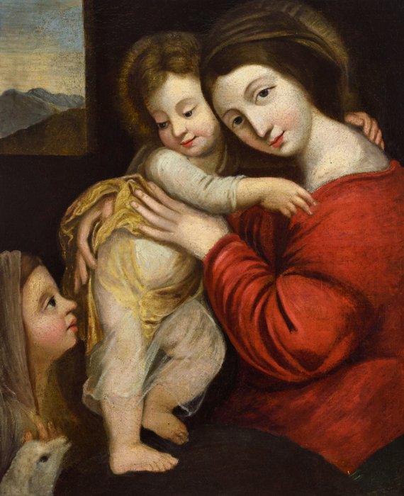 Fransk skole (XVII) - Madonna con Bambino e Sant'Agnese