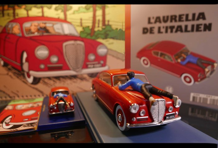 Tintin - 2x En voiture Tintin -  Lancia Aurelia B20 GT de L'Italien - l' Affaire Tournesol –  échelle 1/24e +