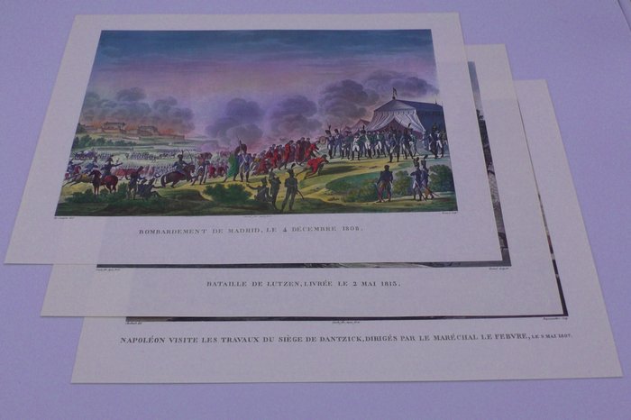 Frankrig - Lützen / Madrid / Dantzig (Preussen - Tyskland); Vernet - Drie Litho Gravures van Drie Napoleon Veldslagen