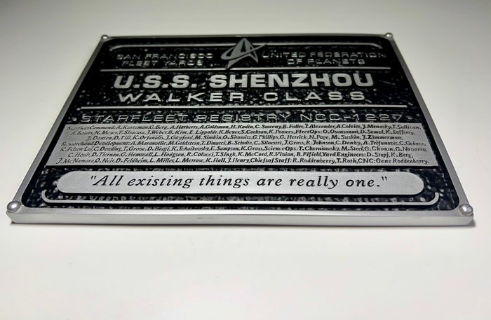 STAR TREK-RARE LIMITED COLLECTOR EDITION "U.S.S. SHENZHOU NCC-1227" DEDICATION PLAQUE - WALKER CLASS - "All existing things are really one." - PRODUCED BY : CBS STUDIOS INC  PARAMOUNT PICTURES.