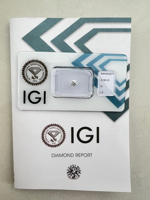 1 pcs Diamant  (Natur)  - 0.30 ct - Rund - D (farveløs) - IF - International Gemological Institute (IGI)