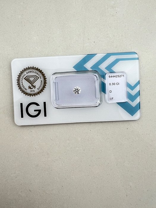 1 pcs Diamant  (Natur)  - 0.30 ct - Rund - D (farveløs) - IF - International Gemological Institute (IGI)