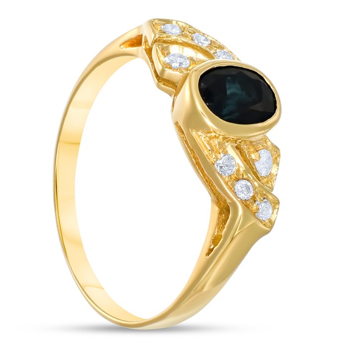 Ring - 18 kraat Gulguld -  078ct tw Safir - Diamant