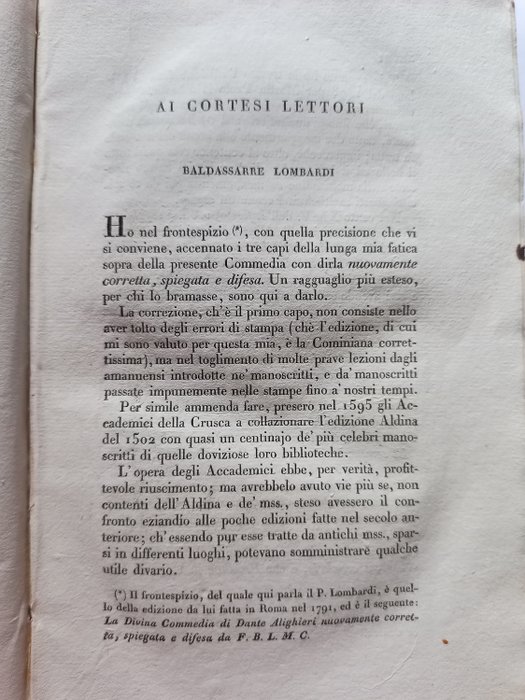 Dante Alighieri/P. Baldassare Lombardi - La commedia di Dante Alighieri col comento del P. Baldassarre Lombardi - 1822