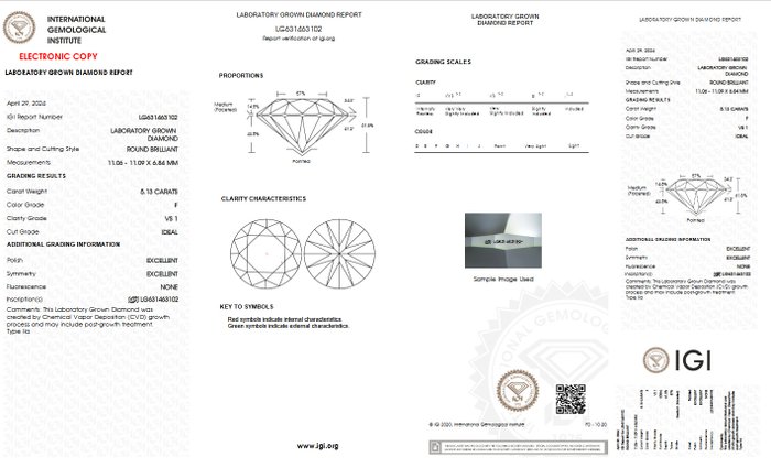 Ingen mindstepris - Ring - 14 karat Gulguld -  5.13ct. tw. Diamant (Laboratoriedyrket) - F VS1 IGI