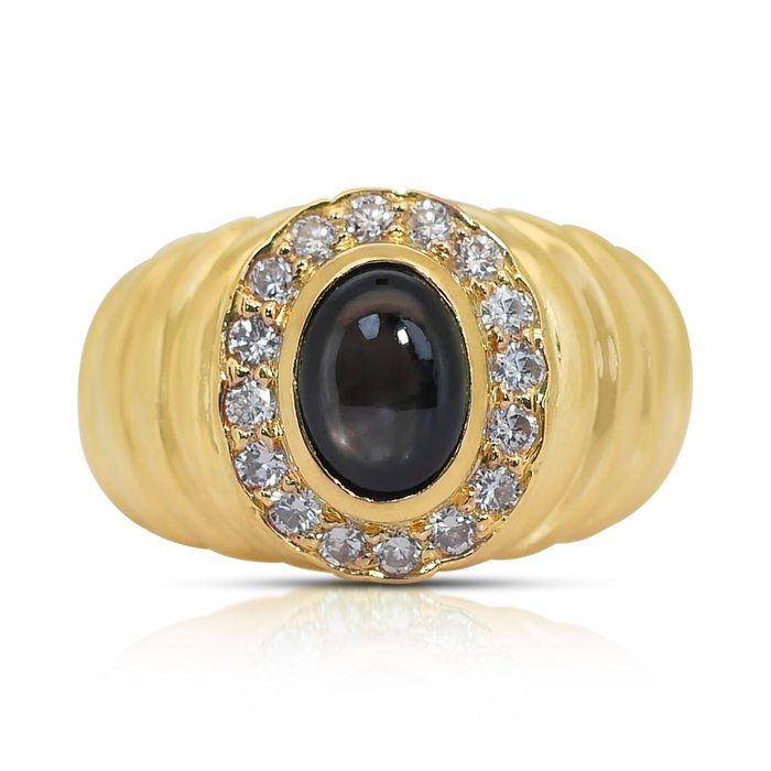 Ingen mindstepris - Ring - 18 kraat Gulguld -  1.41ct. tw. Stjernesafir - Diamant