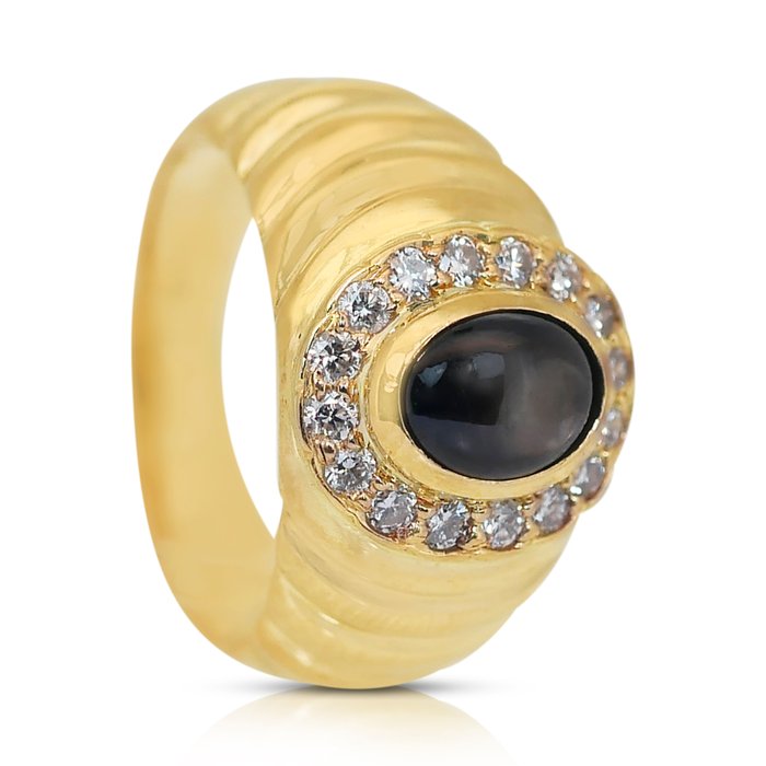 Ingen mindstepris - Ring - 18 kraat Gulguld -  1.41ct. tw. Stjernesafir - Diamant