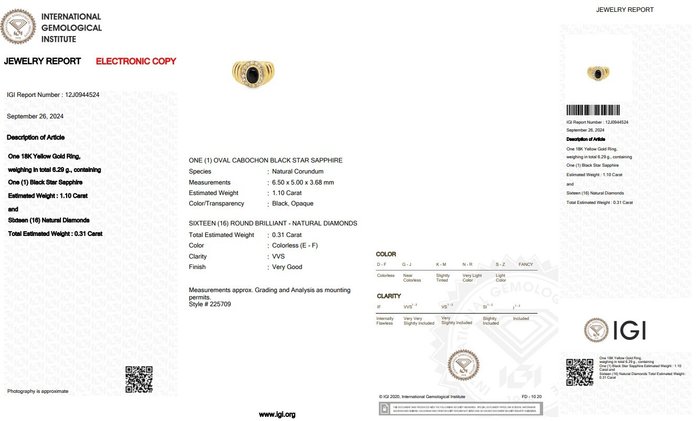 Ingen mindstepris - Ring - 18 kraat Gulguld -  1.41ct. tw. Stjernesafir - Diamant