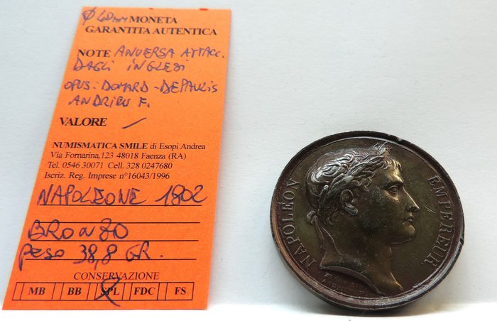 Frankrig. Napoleone I - Imperatore (1804-1814). Bronze Medal 1802 medaglia per Anversa attaccata dagli Inglesi. Opus  Domard- Depaulis  , Inc. ; Andrieu F  (Ingen mindstepris)