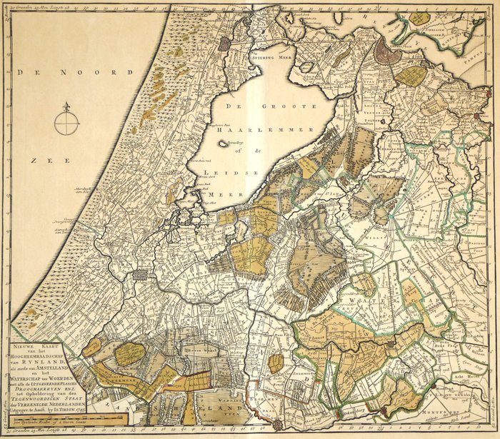 Holland - Sydholland; Isaak Tirion (1705 - 1765) - "Nieuwe Kaart van het Hoogheemraadschap van Rynland" - 1745