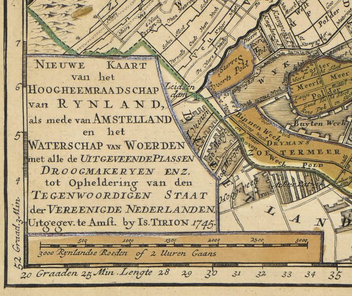 Holland - Sydholland; Isaak Tirion (1705 - 1765) - "Nieuwe Kaart van het Hoogheemraadschap van Rynland" - 1745