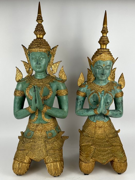 Very large (76 ! cm) pair of Temple Guardians - Statue - Thailand  (Ingen mindstepris)