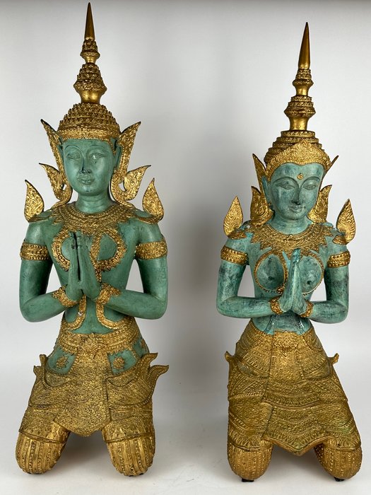 Very large (76 ! cm) pair of Temple Guardians - Statue - Thailand  (Ingen mindstepris)