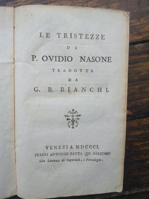 Publio Ovidio Nasond - Eroidi - Tristezze - 1799-1801