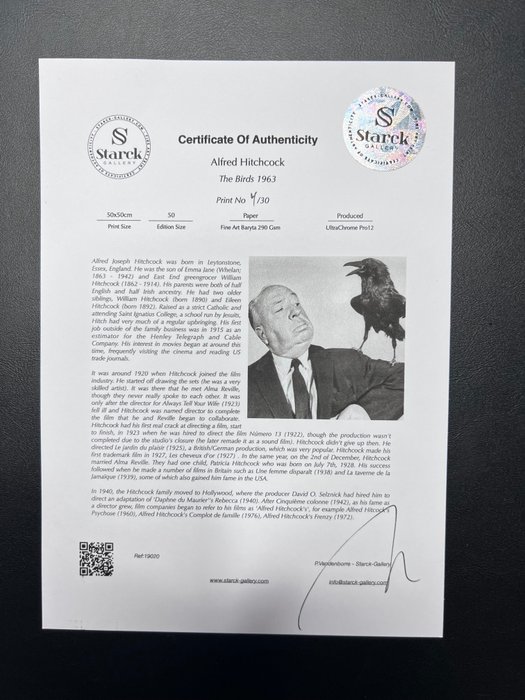 The Birds 1963 - Alfred Hitchcock - Promotion Movie - Fine Art Photography - Luxury Wooden Framed 50X50 cm - Limited Edition Nr 03 of 30 - Serial ID 19020 - Original Certificate (COA), Hologram Logo Editor and QR Code - 100% New items.