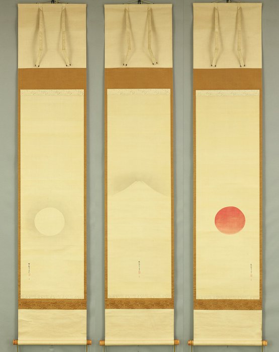 Mt Fuji Rising Sun Moon with Box - Kano Eigaku 狩野永岳 (1790-1867) - Japan - Sene Edo-periode