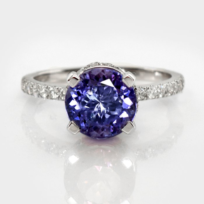 Ingen mindstepris - Ring - 14 karat Hvidguld -  3.10ct. tw. Tanzanit - Diamant - IGI 2,67 ct lavendel