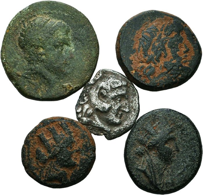 Grækenland (gamle) Lot of 5 coins including Alexander Drachm Amisos Seleukids Cilicia Tarkon  (Ingen mindstepris)