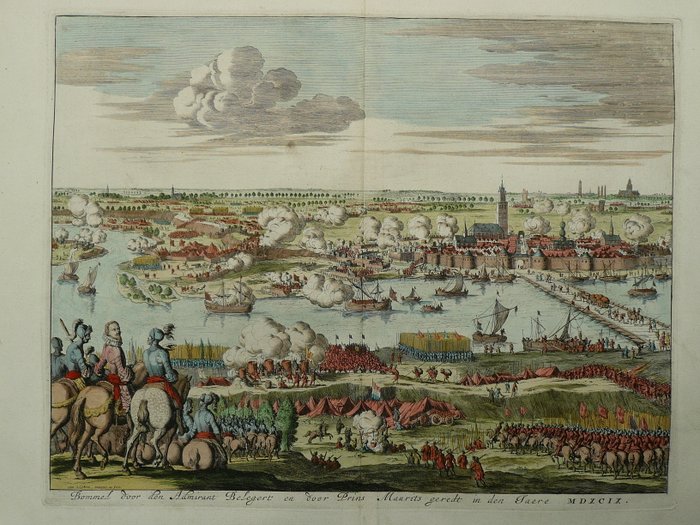 Holland - Zaltbommel; Jan Luyken - Bommel door den Admirant belegert en door Prins Maurits geredt in den Jaere MDXCIX - 1681-1700