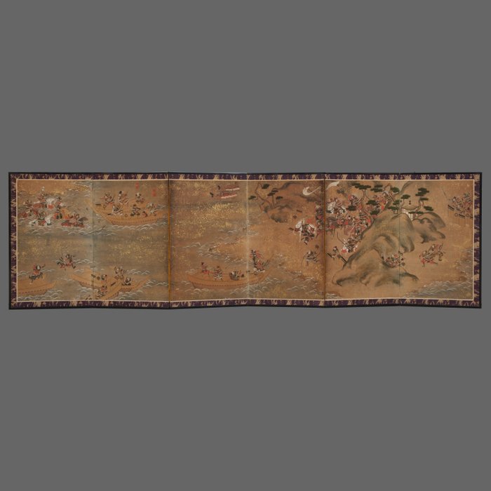 Byôbu 屏風 (foldeskærm) - Lakeret træ, Silke, Papir, Bladguld - Japan - 1700-tallet (Edo-perioden)