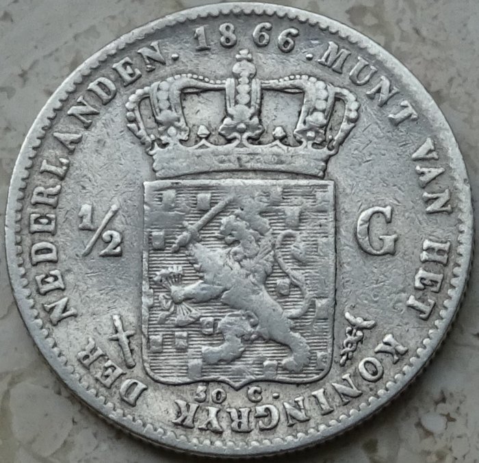 Holland Willem III (1849-1890) 1/2 Gulden 1866  (Ingen mindstepris)