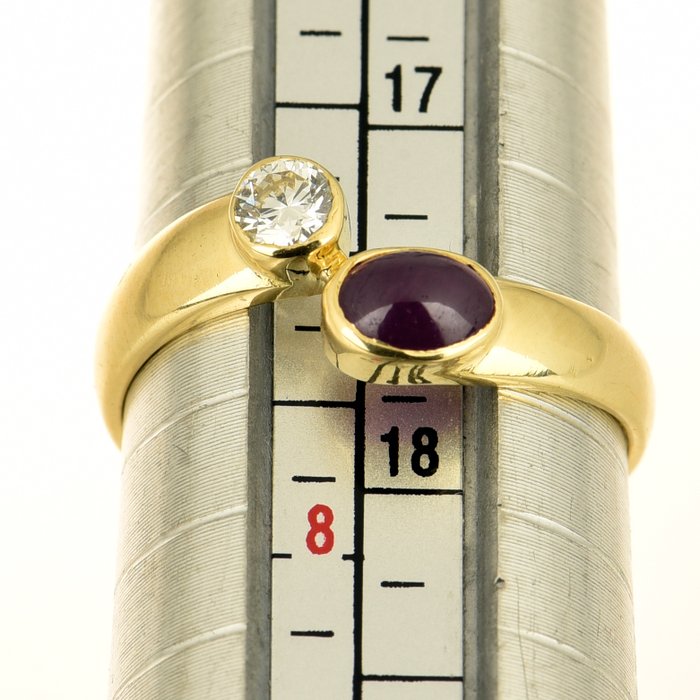 Ring - 18 kraat Gulguld Diamant (Natur)  - Rubin