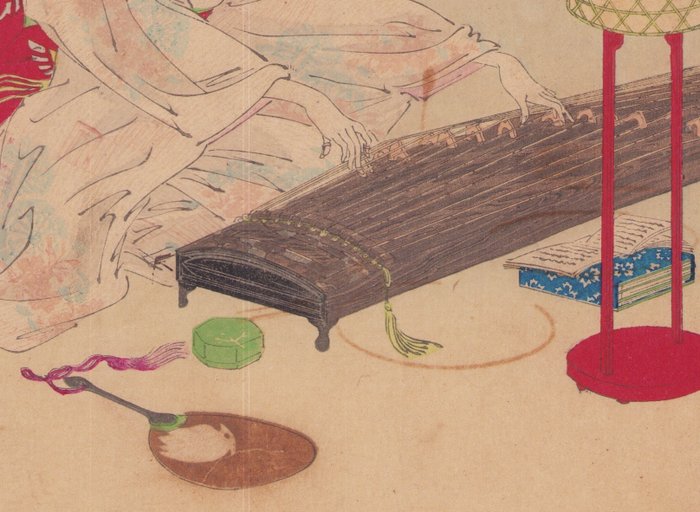 Playing the Koto - From "Fujin fûzoku zukushi" 婦人風俗尽 - 1891 - Ogata Gekkō 尾形月耕 (1859 – 1920) - Japan -  Meiji-perioden (1868-1912)