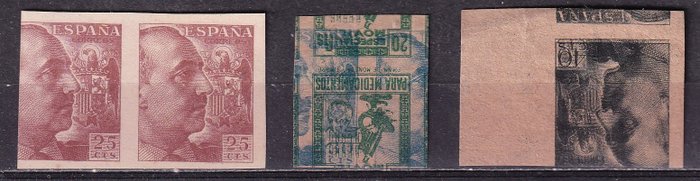 Spanien 1939 - sæt - General Franco - Variedades Papel carton, Calcado al dorso, Doble impresion, Fuelle