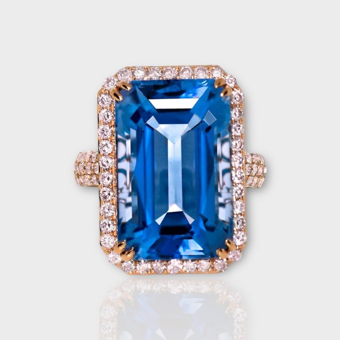 Ingen mindstepris - Ring - 14 karat Rosaguld -  1616ct tw Beryl - Diamant - IGI 1526 ct Intense Blue