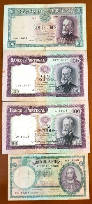 Portugal. - 4 banknotes - various dates - Pick 153, 159, 165  (Ingen mindstepris)