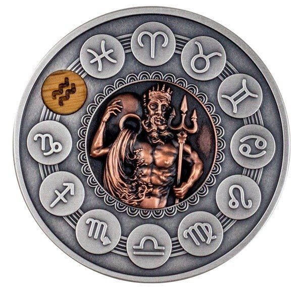 Niue. 1 Dollar 2020 Aquarius - Zodiac Signs - Antique finish, 1 Oz (.999)  (Ingen mindstepris)