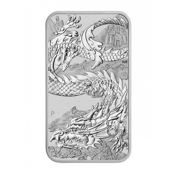 Australien. 10 x 1 oz 2023 $1 AUD 9999 Fine Silver Rectangle Dragon Coin-Bar BU