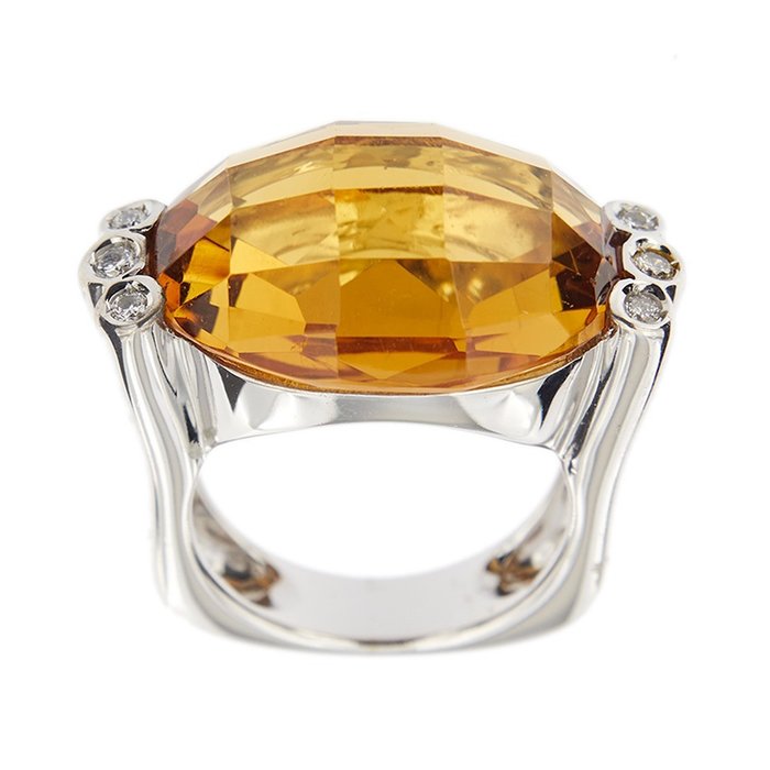 Ponte Vecchio Gioielli - 18 kraat Hvidguld - Ring - 17.00 ct Citrin - Diamanter