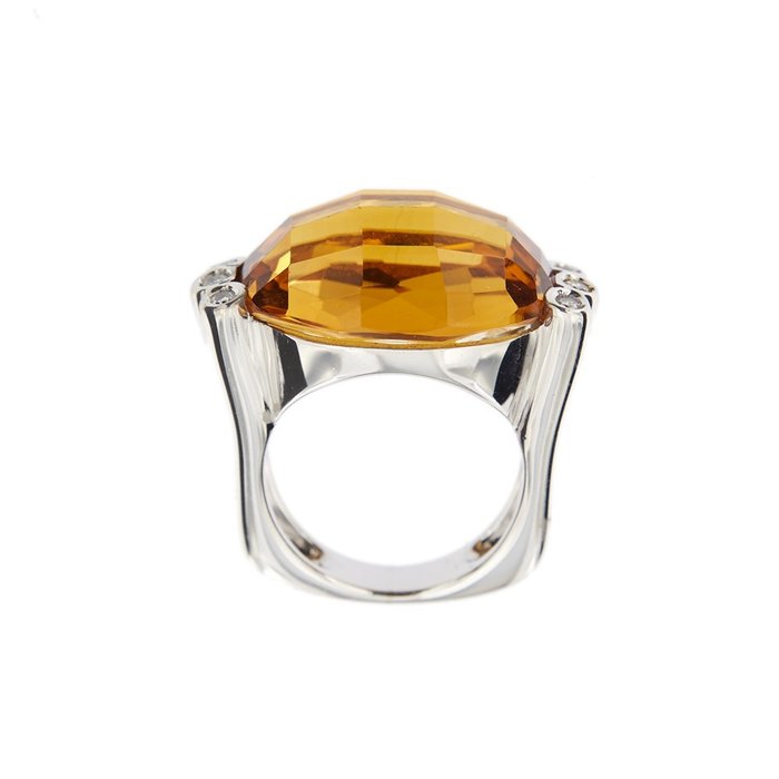 Ponte Vecchio Gioielli - 18 kraat Hvidguld - Ring - 17.00 ct Citrin - Diamanter