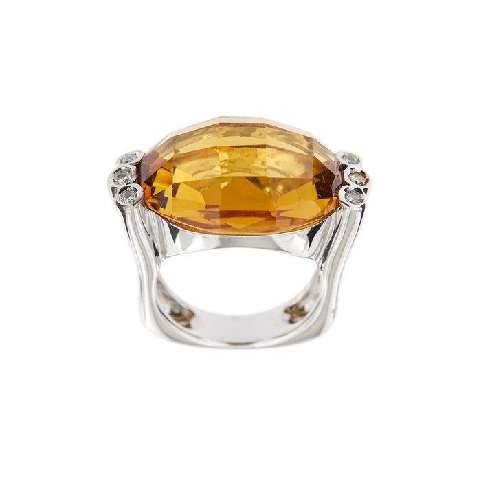 Ponte Vecchio Gioielli - 18 kraat Hvidguld - Ring - 17.00 ct Citrin - Diamanter