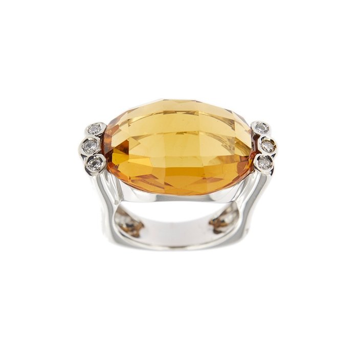 Ponte Vecchio Gioielli - 18 kraat Hvidguld - Ring - 17.00 ct Citrin - Diamanter