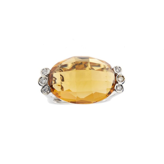 Ponte Vecchio Gioielli - 18 kraat Hvidguld - Ring - 17.00 ct Citrin - Diamanter