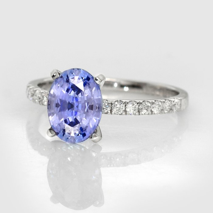 Ingen mindstepris - Ring - 14 karat Hvidguld -  1.93ct. tw. Safir - Diamant - IGI 1,71 ct blå