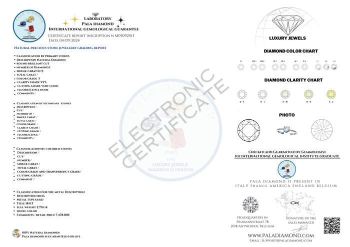 Pala Diamond - Ring - 18 kraat Hvidguld -  0.75ct. tw. Diamant (Natur)