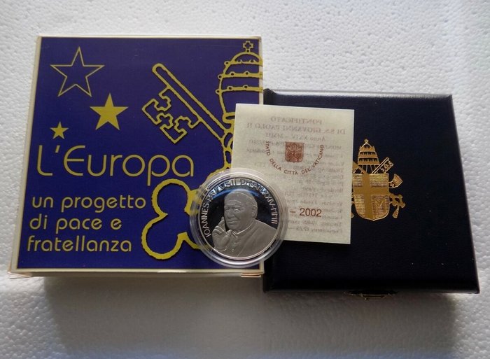 Vatikanstaten. 5 Euro 2002 "L'Europa, un Progetto di Pace e Fratellanza" Proof  (Ingen mindstepris)