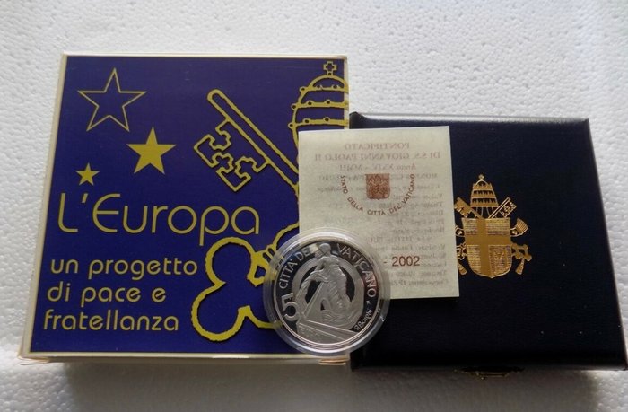 Vatikanstaten. 5 Euro 2002 "L'Europa, un Progetto di Pace e Fratellanza" Proof  (Ingen mindstepris)