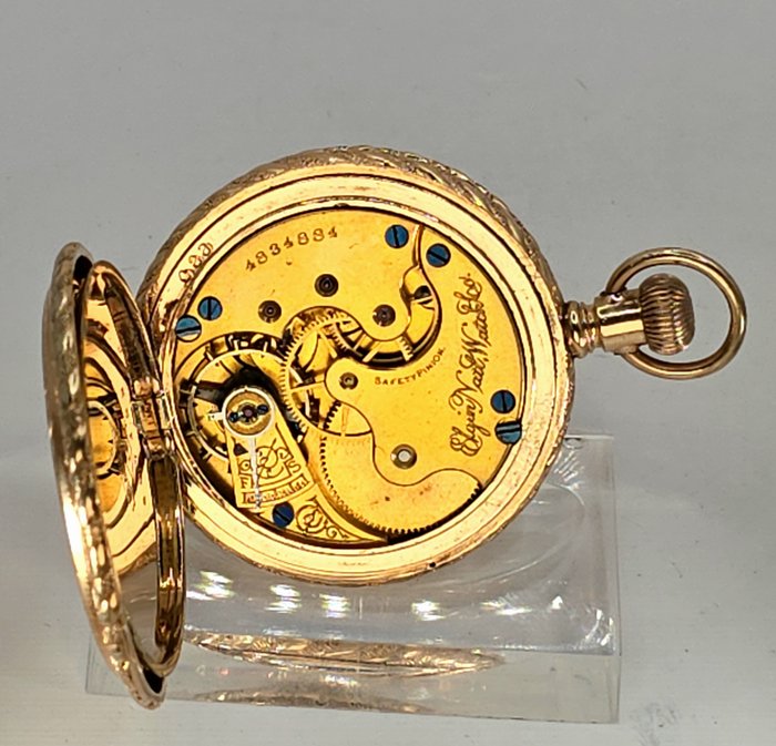 Elgin, Natl. Watch Co., U.S.A - Savonette Schmuckuhr - vergoldet - Prunkwerk - Komplettgravur - No Reserve Price - USA omkring 1890