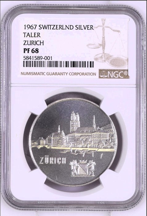 Schweiz Silver medal 1967 Thaler - Zurich - PF68  (Ingen mindstepris)