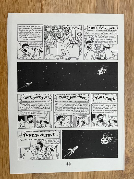 Hergé - 1 Print - Tintin - Objectif lune - Edition alternée - Spectaculaire page 14 - Verso blanc