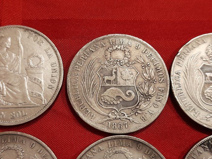 Peru. Collection of 1 Sol 1864-1930 (12 piece silver)